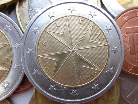 Coins in close up: Maltese two euro coin