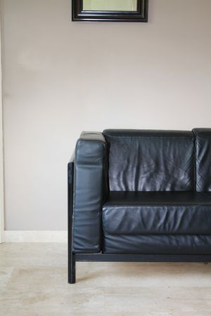 Interior design: Black leather sofaの写真素材