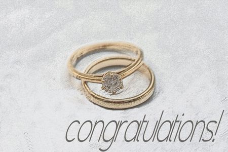 Print and post: Wedding congratulations card, rings の写真素材