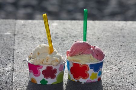 Two cups with ice and spoonsの写真素材