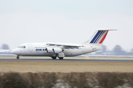 february 14th 2010, EI-RJP - Air France - Regional Avro RJ85 Aircraft on Amsterdam Airport runwayのeditorial素材