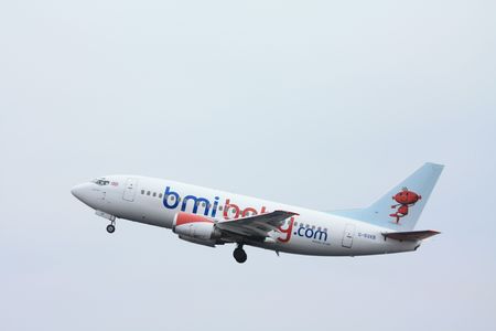 february 14th 2010, G-BVKB - bmi British Midland - Boeing 737-500 taking off from Amsterdamのeditorial素材