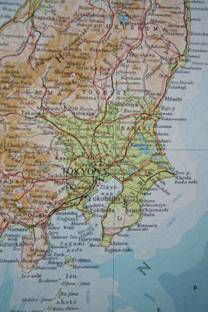march, 11th 2011 Map of Japan, capital city Tokyo, damage after tsunamiのeditorial素材
