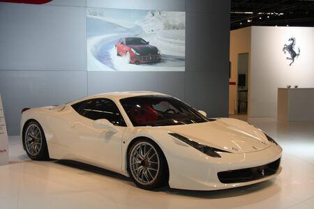April, 22nd 2011 Amsterdam, the Netherlands. Amsterdam Rai Carshow Ferrari 458 on display on Ferrari standのeditorial素材