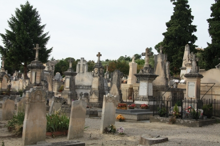 Old cemetery in the Provence, France. Most ornaments made of sandstoneの写真素材