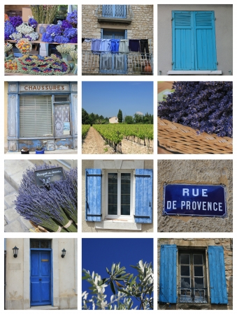 XL collage made from 12 high resolution Provence related images in blueのeditorial素材