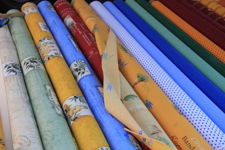 Traditional Provencal patterns on rolls of cotton on a local market