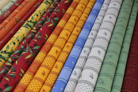 Traditional Provencal patterns on cotton at a local marketの写真素材