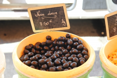 Assorted olives at a Provencal market in Franceの写真素材