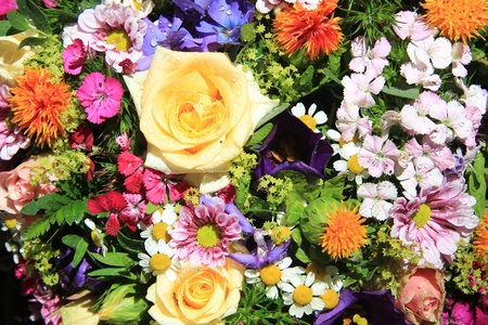 Mixed bouquet after a rain shower, various bright colors