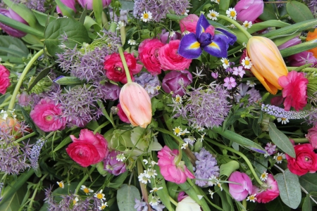 Colorful mixed bouquet with various spring flowers