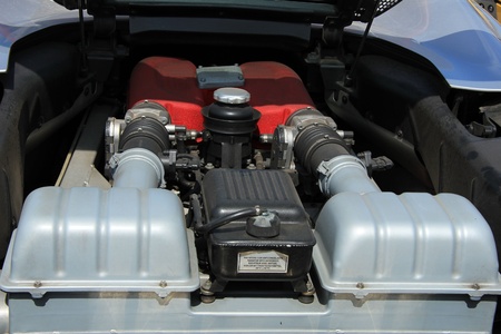 Engine of a vintage Italian sports car