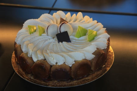 French pastry on display in a French shop