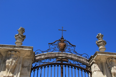 Entrance of an old hospital in France. Hôtel-Dieu ( hostel of God) is the old name given to the principal hospital in French townsのeditorial素材