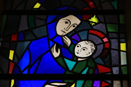 Stained glass church window in a church, Saint Paul de Mausole chapelのeditorial素材