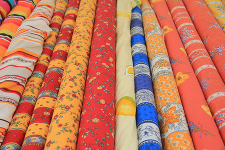 Textile on rolls, traditional colors and patterns from the Provence, Franceの写真素材
