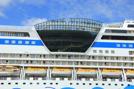 June 22nd, 2014. Velsen; the Netherlands: Aida Stella on North Sea Canal, detail of shipのeditorial素材