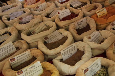 Herbs and spices at a market in the Provenceの写真素材