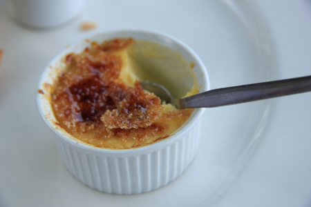 French dessert: Creme brÃ»lÃ©e, custard with caramelの写真素材
