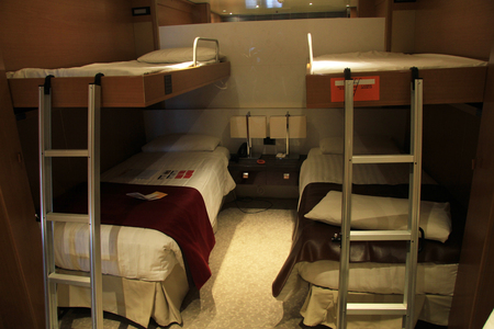 Cruise ship cabin. Standard cabin for a familyの写真素材