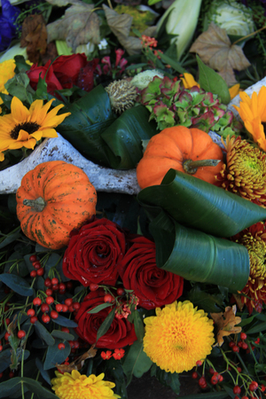 Flower arrangement for Thanksgiving in autumn colorsの写真素材