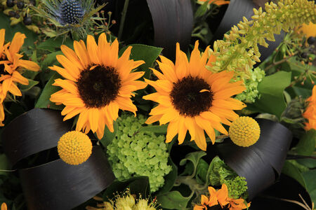 sunflowers in a modern bridal centerpieceの写真素材