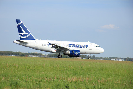 May,11th 2015,  Amsterdam the Netherlands: 

YR-ASA TAROM Airbus A318-111

on the Polderbaan runway of Amsterdam Schiphol Airport. oldest currently operating airline of Romania, based in Otopeni.のeditorial素材