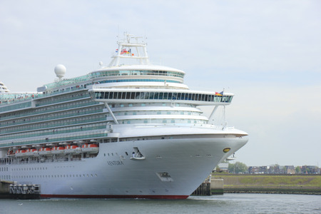 Velsen, The Netherlands - May 22, 2015: Ventura is a Grand-class cruise ship, owned and operated by P&O Cruises, built by Fincantieri, Monfalcone, Italy. It is 291.4 m (956 ft) longのeditorial素材
