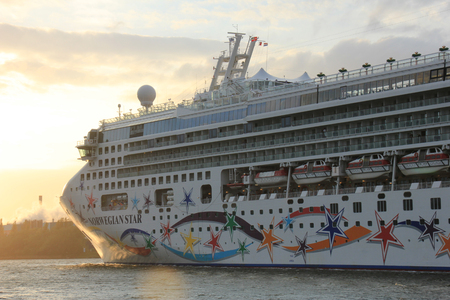 Velsen, The Netherlands - May 9, 2015: Norwegian Star.  The Norwegian Star is a cruise ship owned and operated by Norwegian Cruise Line, built in 2001 by the Meyer Werft shipyard in Papenburg, Germany.のeditorial素材