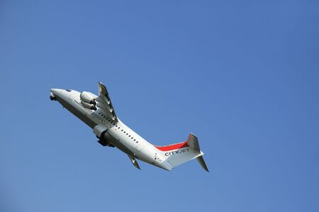 Amsterdam, The Netherlands - June 12 2015:  EI-RJZ Cityjet British Aerospace Avro RJ85 takes of from Amsterdam Airport Polderbaan runway. CityJet is an Irish regional airline with headquarters in Swords, Dublin.のeditorial素材