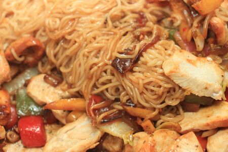 Thai Cuisine: chicken,vegetables and noodlesの写真素材