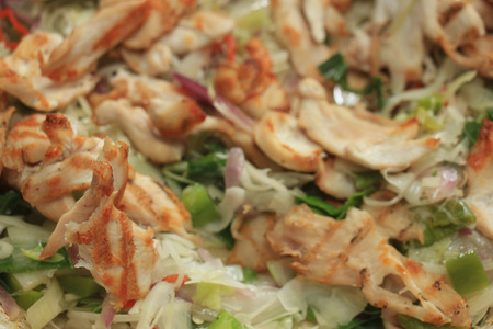 Thai food: chicken, vegetables and noodlesの写真素材