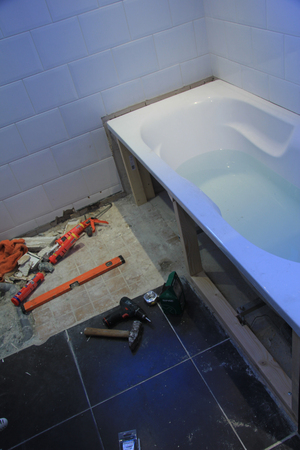 Bathroom renovation project after some major leakage problemsの写真素材