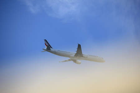 Velsen, the Netherlands - July, 4th 2016: F-GTAS Air France Airbus A321-212 crossing north sea coast on approach of Amsterdam Schiphol Airportのeditorial素材