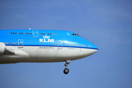 Amsterdam, the Netherlands - July 21st 2016: PH-BFG KLM Royal Dutch Airlines Boeing 747-406,  approaching Polderbaan runway at Schiphol Amsterdam Airport, arriving from Shanghai, Chinaのeditorial素材