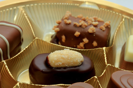 Luxurious chocolates in a golden boxのeditorial素材