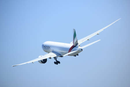 Amsterdam the Netherlands - April 2nd, 2017: A6-EFJ Emirates Boeing 777-F takeoff from Polderbaan runway, Amsterdam Airport Schipholのeditorial素材