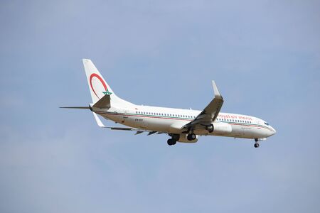 Amsterdam, the Netherlands - July 21st 2016: CN-ROY Royal Air Maroc Boeing 737,  approaching Polderbaan runway at Schiphol Amsterdam Airport, arriving from Casablanca, Moroccoのeditorial素材