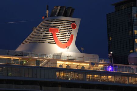 Amsterdam, The Netherlands - May 11th 2017: Mein Schiff 3 TUI Cruises docked at Passenger Terminal Amsterdam, funnel with logoのeditorial素材