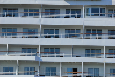 Velsen, the Netherlands - May, 20th 2017: MS Prinsendam, detail of cabinsのeditorial素材