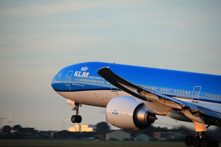 Amsterdam, the Netherlands  - June 1st, 2017: PH-BVS KLM Royal Dutch Airlines Boeing 777-300 taking off from Polderbaan Runway Amsterdam Airport Schipholのeditorial素材