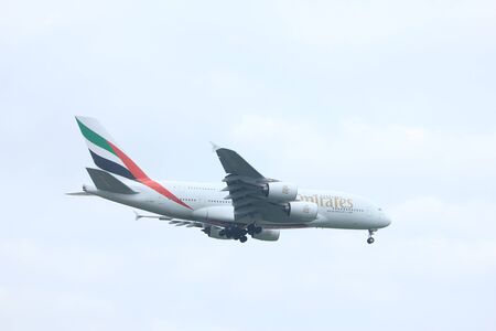Amsterdam, the Netherlands - June 22nd 2017: A6-EUE Emirates Airbus A380 approaching Polderbaan...
