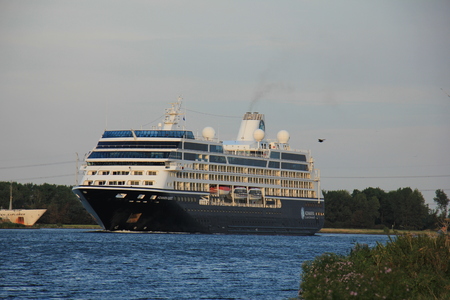 Velsen, The Netherlands - August, 27th 2016: Azamara Quest a cruise ship owned and operated by Azamara Club Cruises on North Sea Canalのeditorial素材