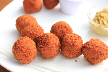 Bitterballen with mustard, warm fried snack, served in the Netherlandsの写真素材