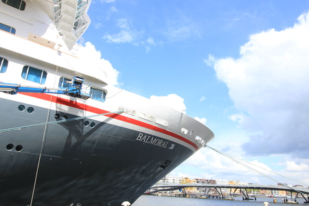 Amsterdam, The Netherlands - April, 27th 2017: Balmoral Fred Olsen Cruise Lines, maintenance while docked at Passenger Terminal Amsterdamのeditorial素材