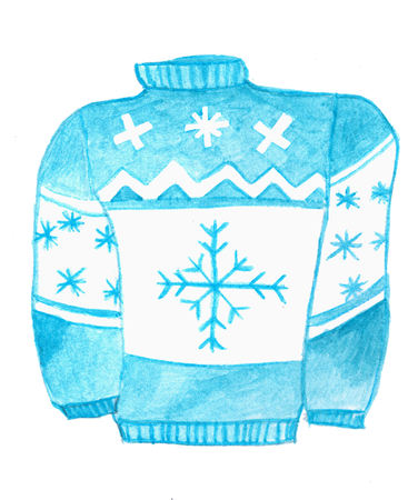 Handpainted watercolor ugly Christmas sweater, traditionel patternの写真素材