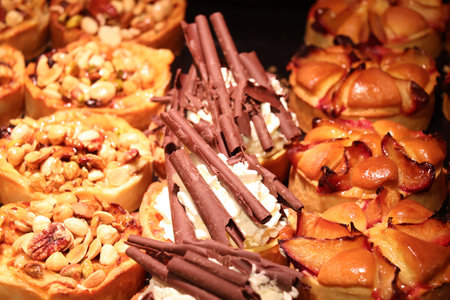 Fresh made confectionery on display in a self-service restaurant.