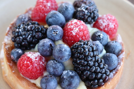 Fresh made fruit confectionery: custard, raspberries, blueberries and rubusの写真素材