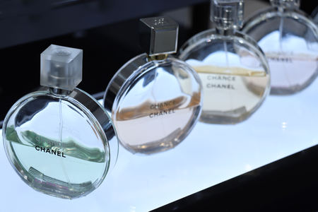 Haarlem, the Netherlands - October 6th 2018: Different sorts of Chance Chanel perfume on display in a luxurious department storeのeditorial素材