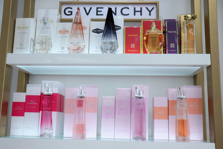 Haarlem, the Netherlands - October 6th 2018: Givenchy fragrances on display in a luxurious department storeのeditorial素材